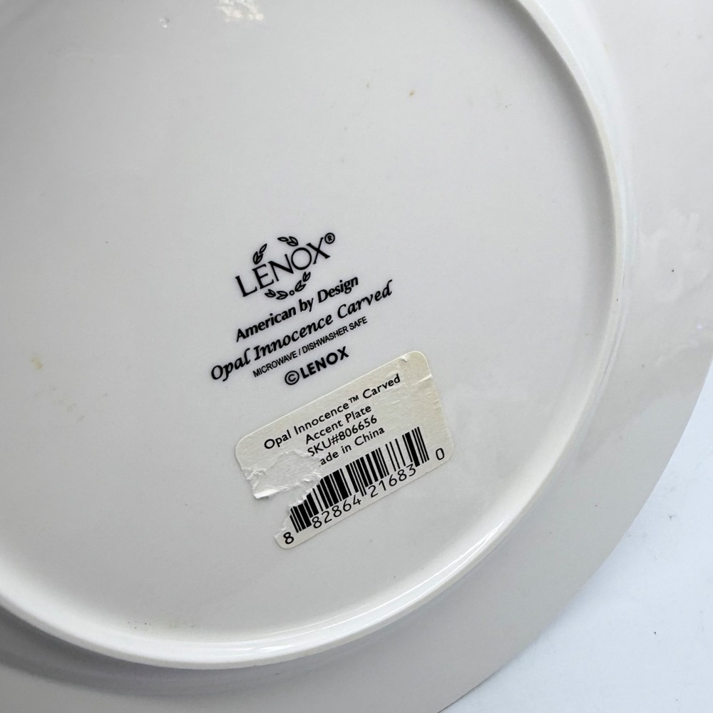 4 Lenox Opal Innocence Carved Salad Plate Set Accent White Scroll - Picture 2 of 2